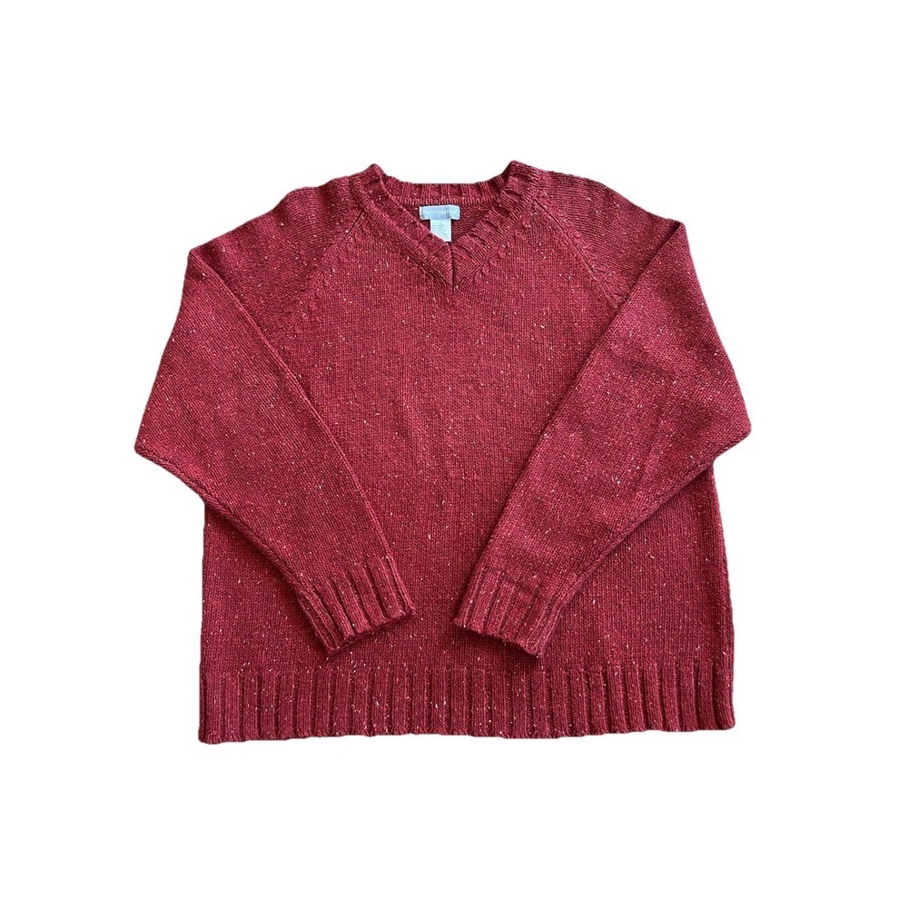 Vintage Northwest Blue V Neck Sweater Size L Confetti Flecked‎ Chunky Knit Rust
